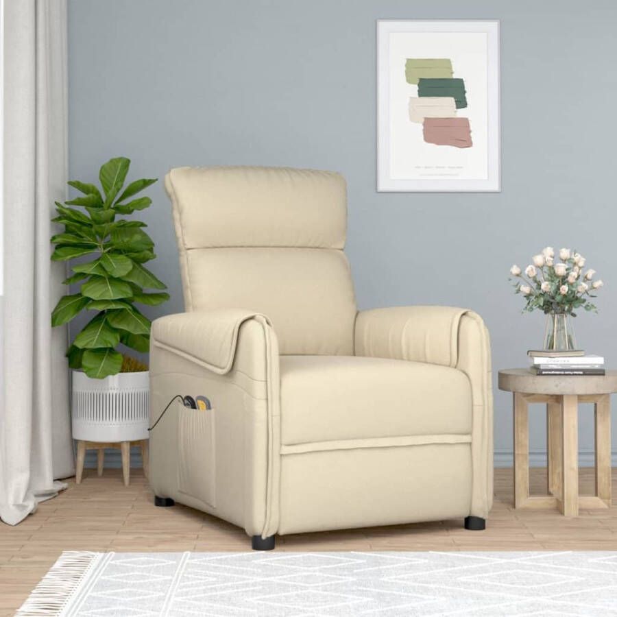 VidaXL Massagestoel elektrisch stof crÃ¨mekleurig - Foto 2