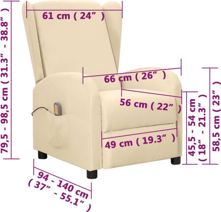 VidaXL Massagestoel verstelbaar stof crèmekleurig
