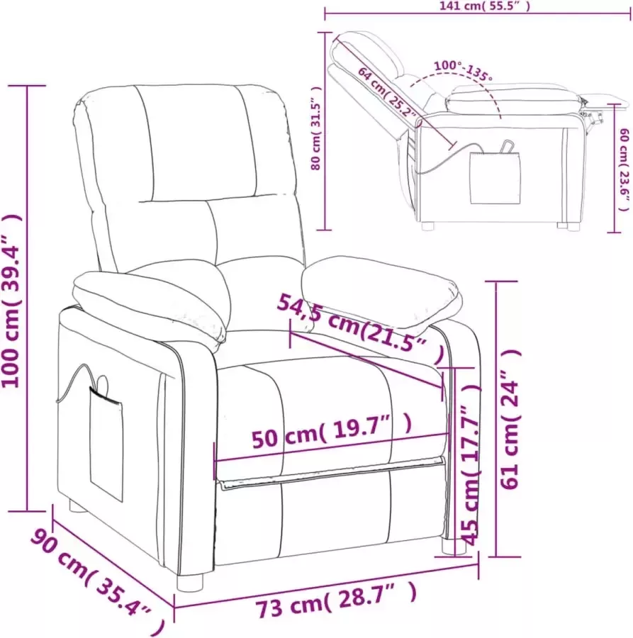 VidaXL Massagestoel verstelbaar stof wijnrood - Foto 3