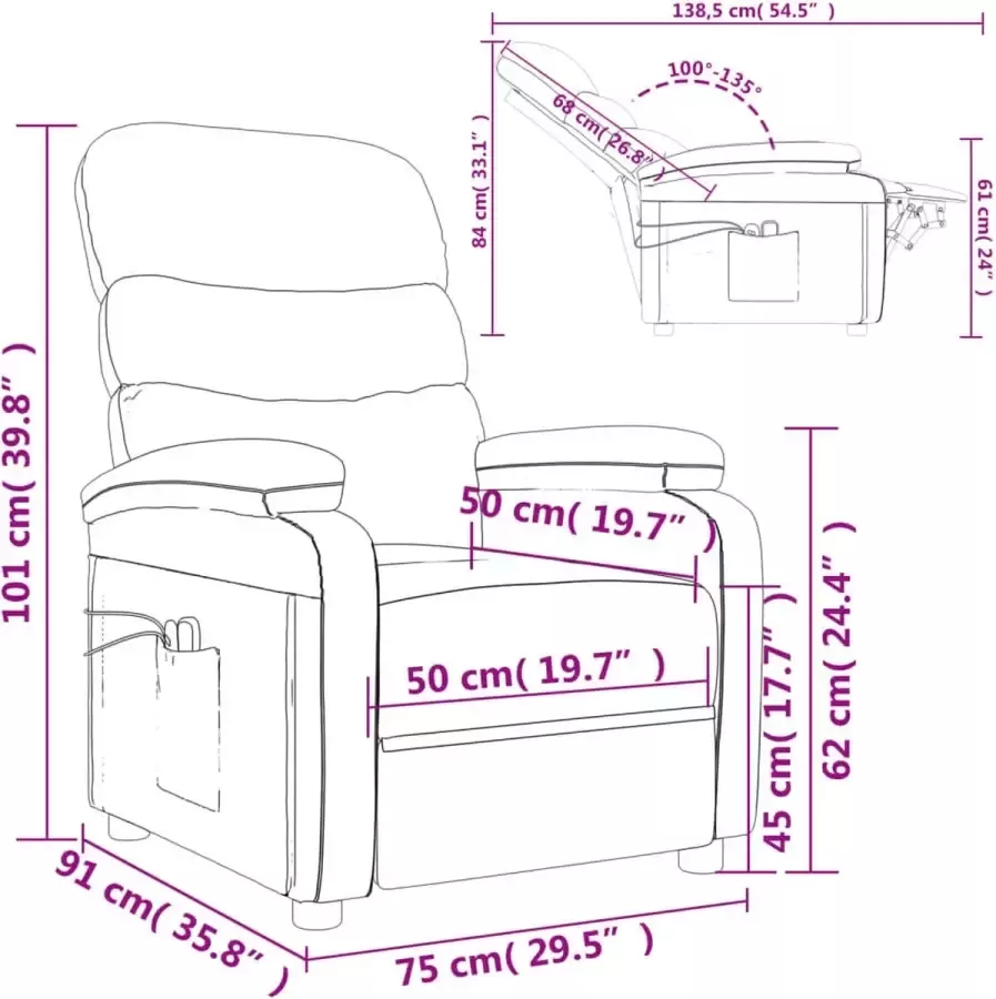 VidaXL Massagestoel verstelbaar elektrisch kunstleer cappuccinokleurig - Foto 3