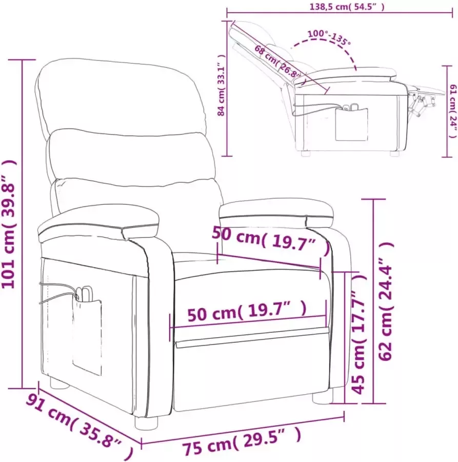 VidaXL -Massagestoel-elektrisch-verstelbaar-stof-bruin - Foto 2