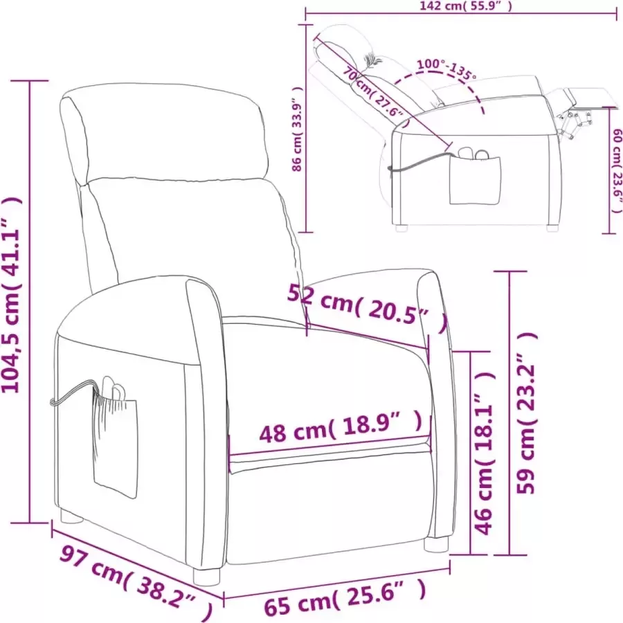 VidaXL Massagestoel verstelbaar elektrisch stof wijnrood