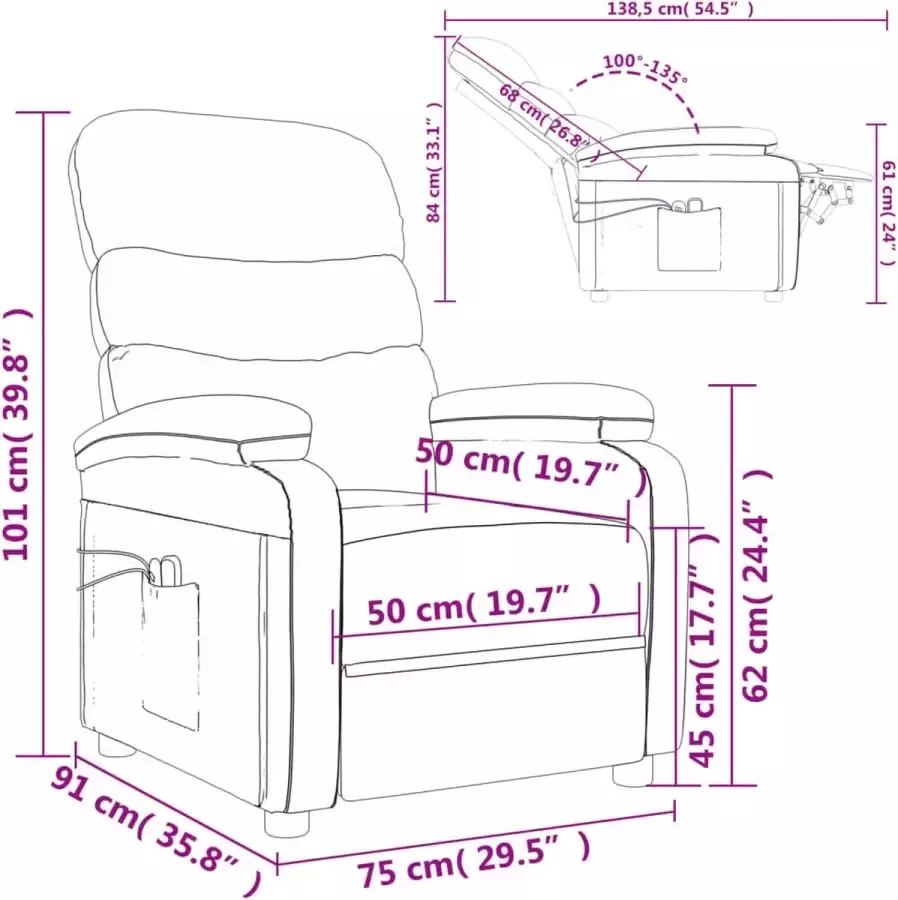VidaXL Massagestoel verstelbaar elektrisch stof wijnrood - Foto 2