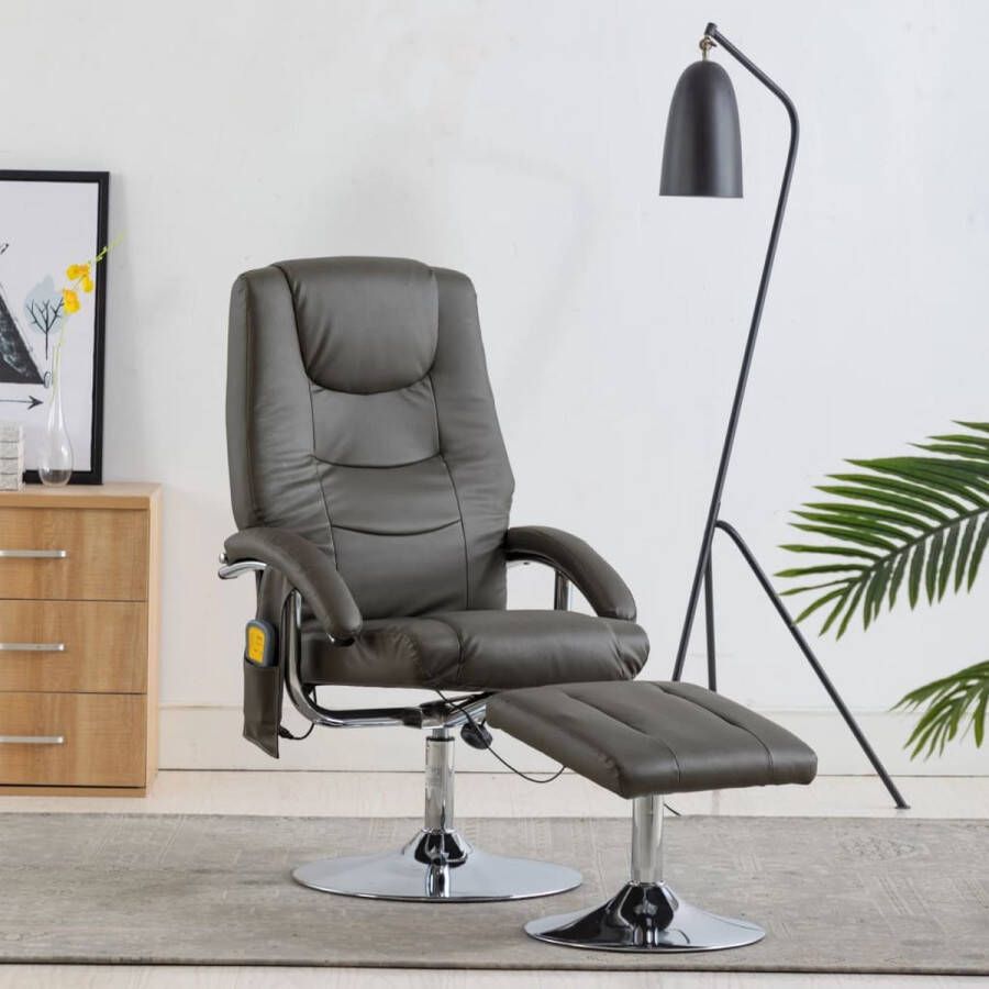 VidaXL -Massagestoel-verstelbaar-met-voetenbankje-kunstleer-grijs - Foto 2