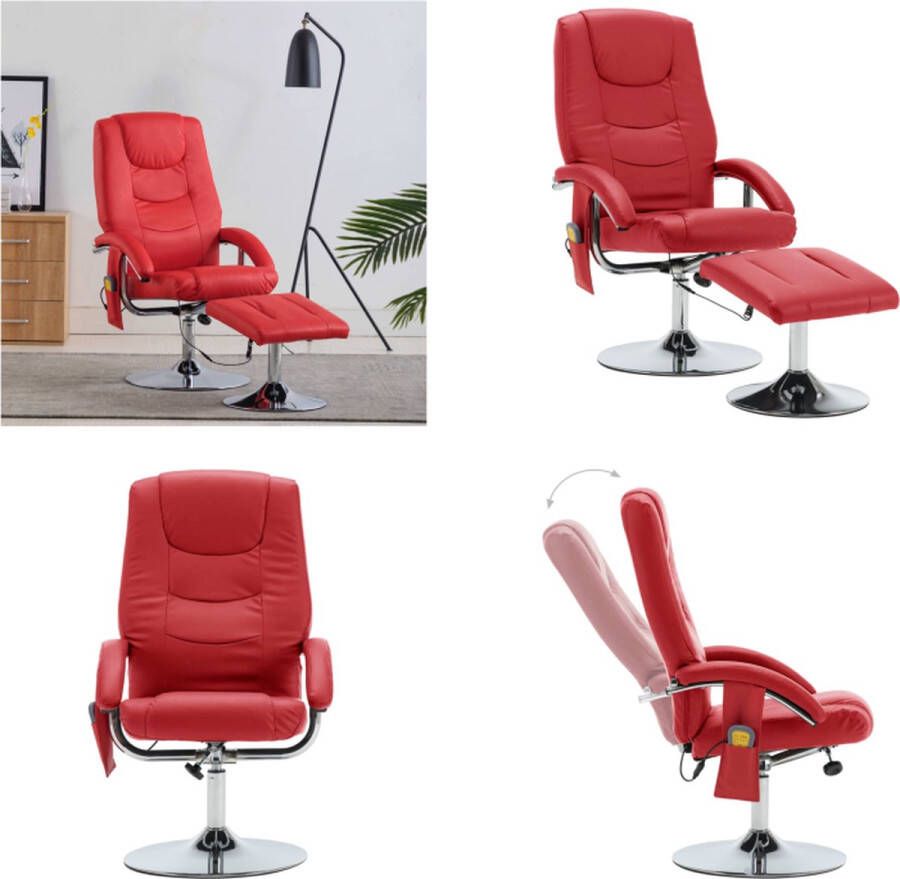 VidaXL Massagestoel verstelbaar met voetenbankje kunstleer rood Luie Stoel Luie Stoelen Fauteuil Fauteuils