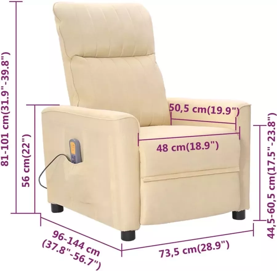VidaXL Massagestoel verstelbaar stof crèmekleurig
