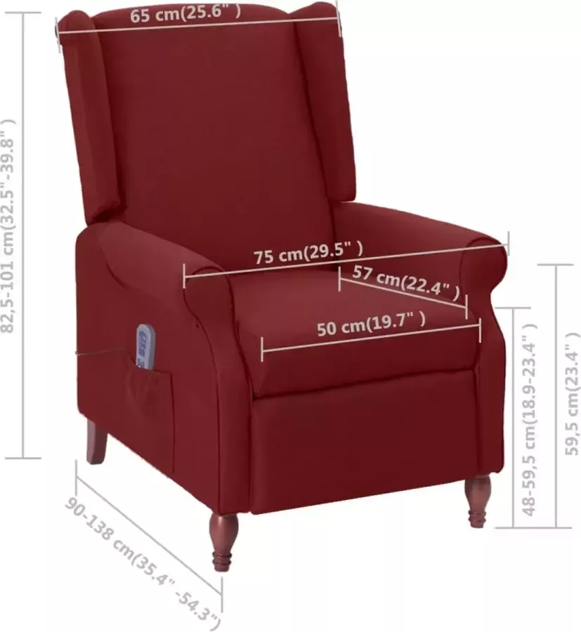 VidaXL -Massagestoel-verstelbaar-stof-wijnrood - Foto 2