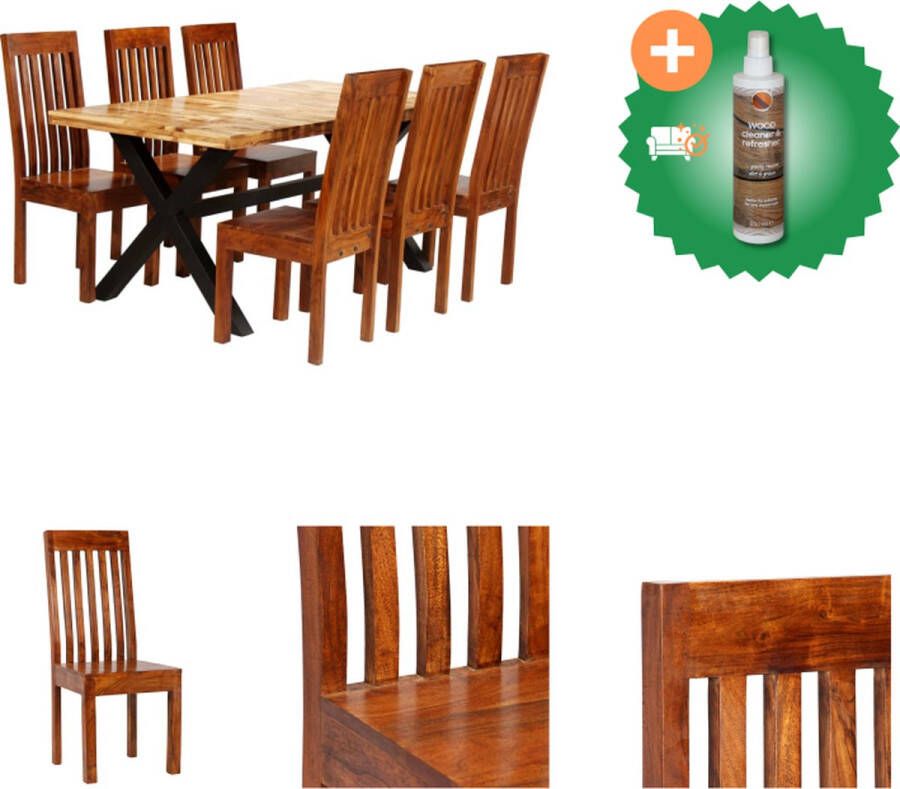 VidaXL Massief Acacia Mangohout Eettafel set 180 x 90 x 76 cm Stoelen inclusief Set tafel en stoelen Inclusief Houtreiniger en verfrisser