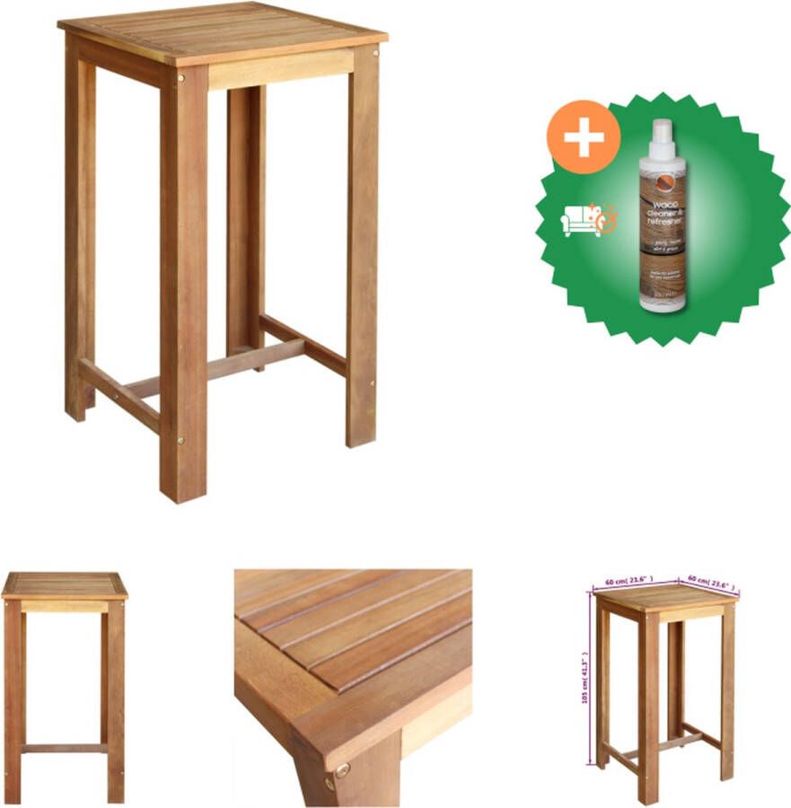 VidaXL Massief Acaciahouten Bartafel 60 x 60 x 105 cm Eenvoudig te monteren Tafel Inclusief Houtreiniger en verfrisser