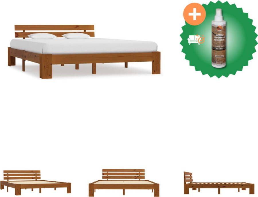 VidaXL Bedframe massief grenenhout honingbruin 160x200 cm Bed Inclusief Houtreiniger en verfrisser