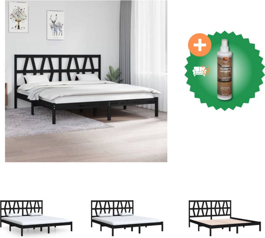 VidaXL Bedframe massief grenenhout zwart 180x200 cm 6FT Super King Bed Inclusief Houtreiniger en verfrisser