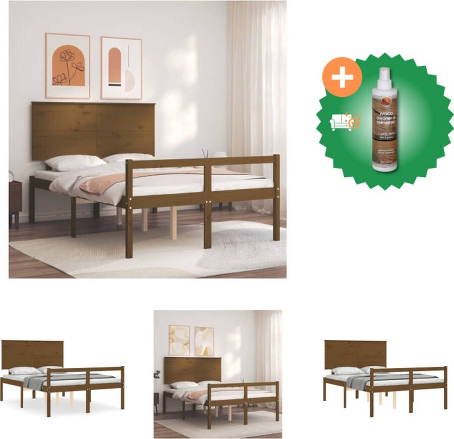 VidaXL Massief grenen Bedframe 195.5 x 145.5 x 82.5 cm Honingbruin Bed Inclusief Houtreiniger en verfrisser