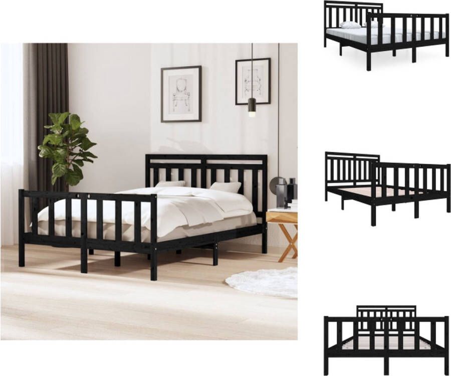 VidaXL Bedframe Grenenhouten Zwart 195.5 x 146 x 100 cm 140 x 190 cm Montage vereist Bed - Foto 3