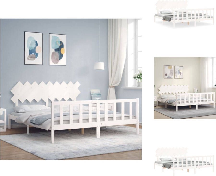 VidaXL Massief Grenen Bedframe 205.5 x 185.5 x 80.5 cm Wit Geschikt voor 180 x 200 cm matras Multiplex lattenbodem Functioneel hoofd- en voeteneinde Montage vereist Bed - Foto 7