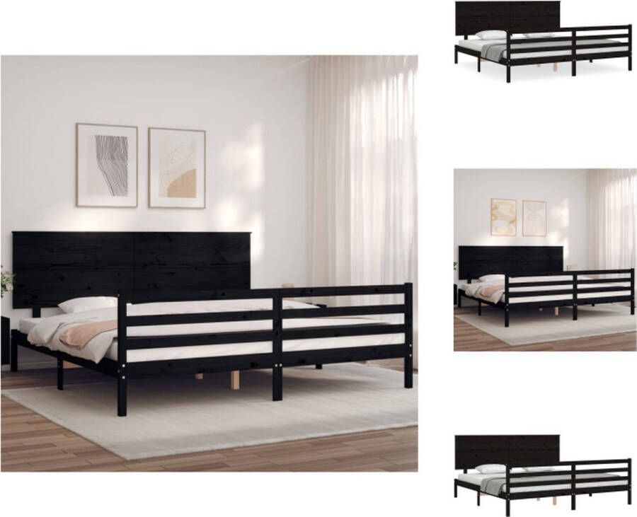 VidaXL Massief grenen bedframe Zwart 205.5 x 185.5 x 82.5 cm 180 x 200 cm geschikte Bed