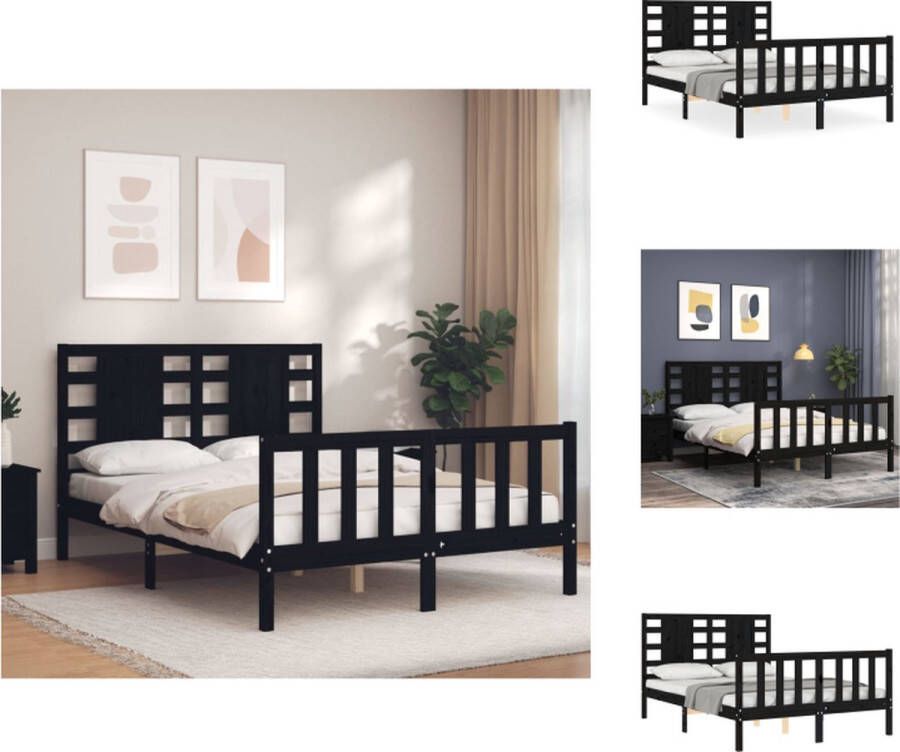 VidaXL Massief grenen Houten Bedframe 195.5 x 125.5 x 100 cm Zwart Bed