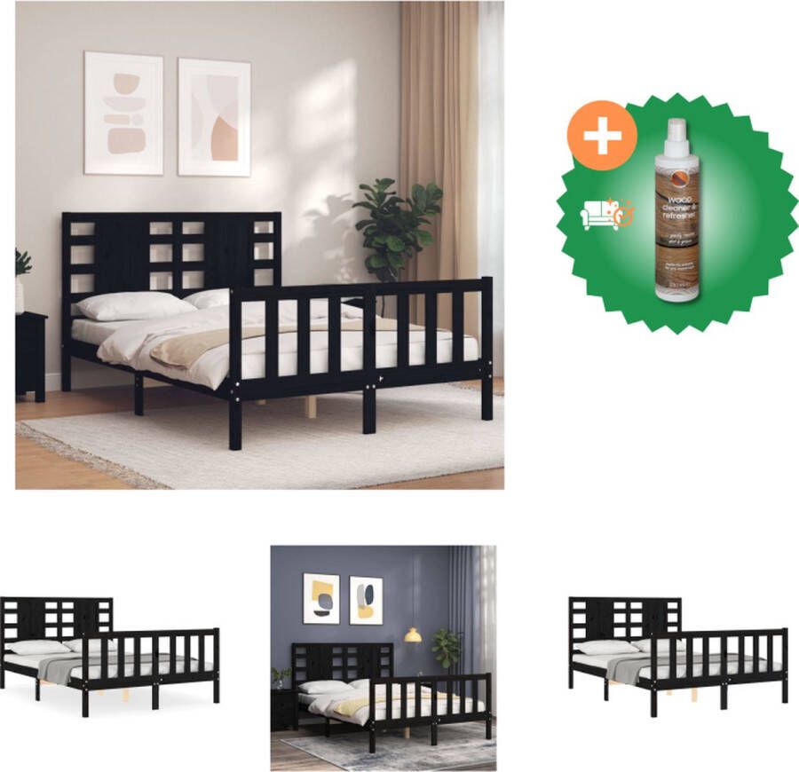 VidaXL Massief grenen Houten Bedframe 195.5 x 125.5 x 100 cm Zwart Bed Inclusief Houtreiniger en verfrisser