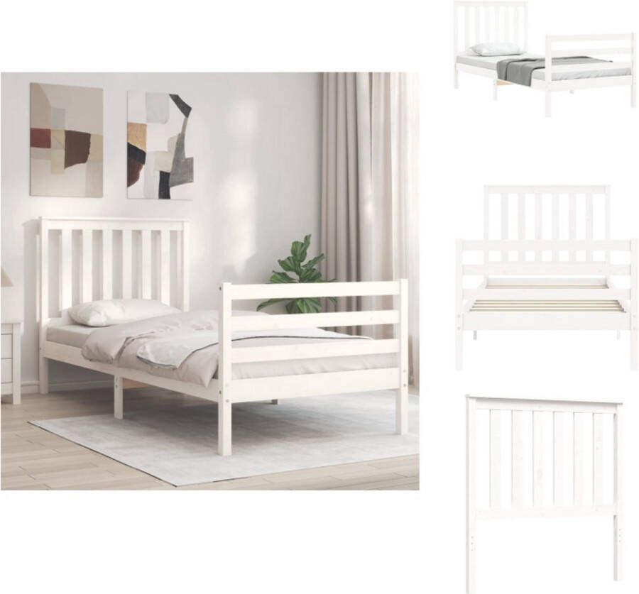 VidaXL Massief grenen houten bedframe 195.5 x 95.5 x 101 cm wit Bed