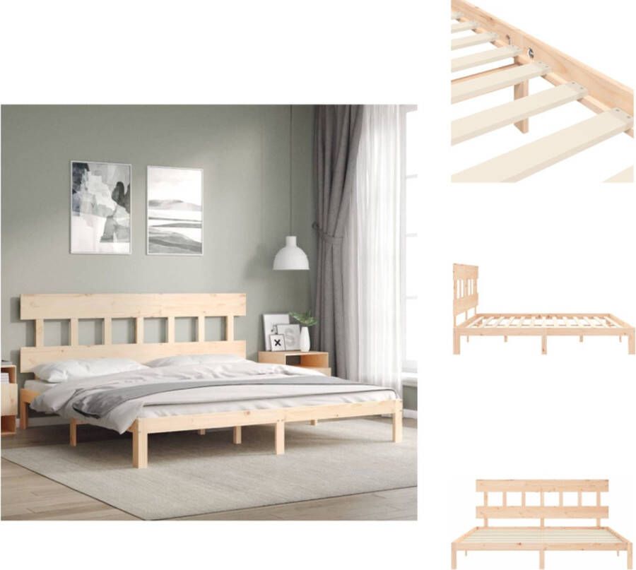 vidaXL Massief Grenen Houten Bedframe 203.5 x 183.5 x 81 cm Multiplex Lattenbodem Geen Matras Inbegrepen Bed