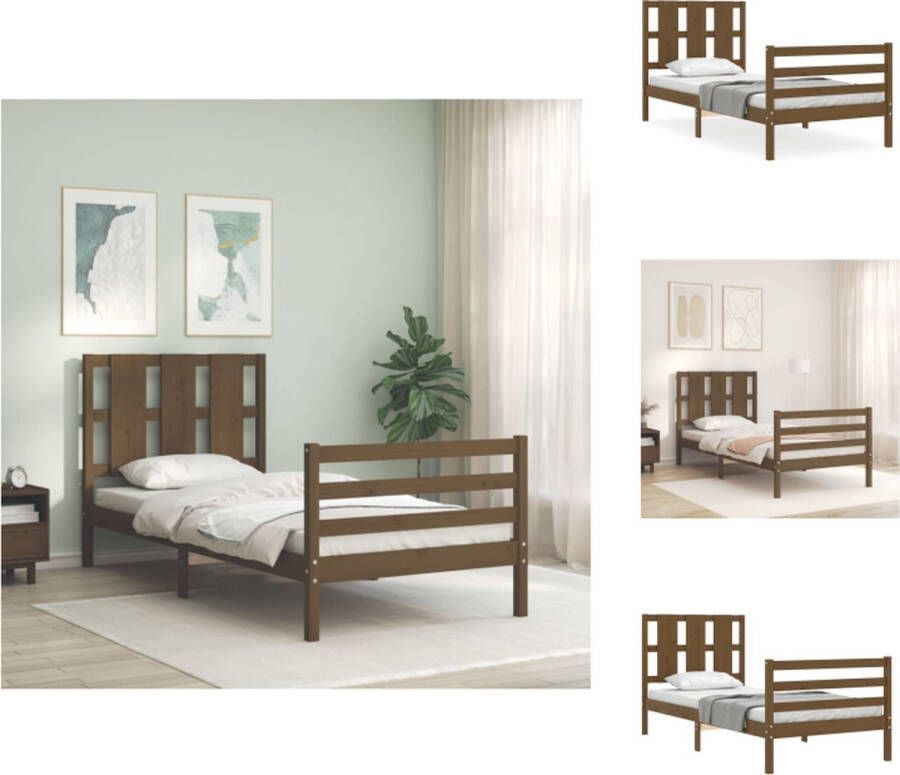 VidaXL Massief grenen houten bedframe 205.5 x 95.5 x 100 cm Honingbruin Bed