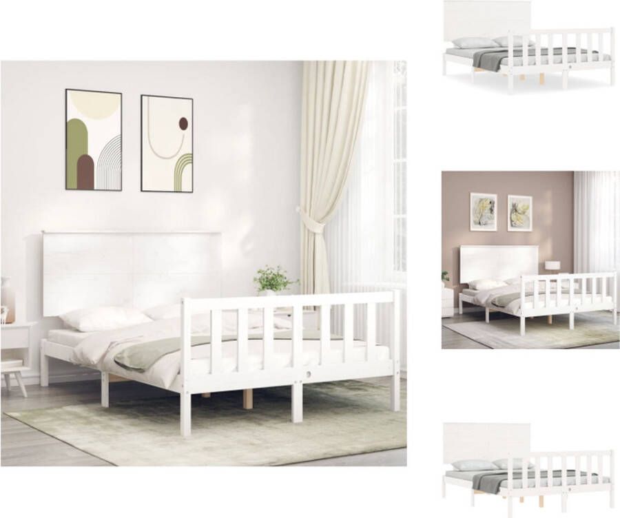 vidaXL Massief grenenhout Bedframe 195.5 x 125.5 x 82.5 cm Wit Bed