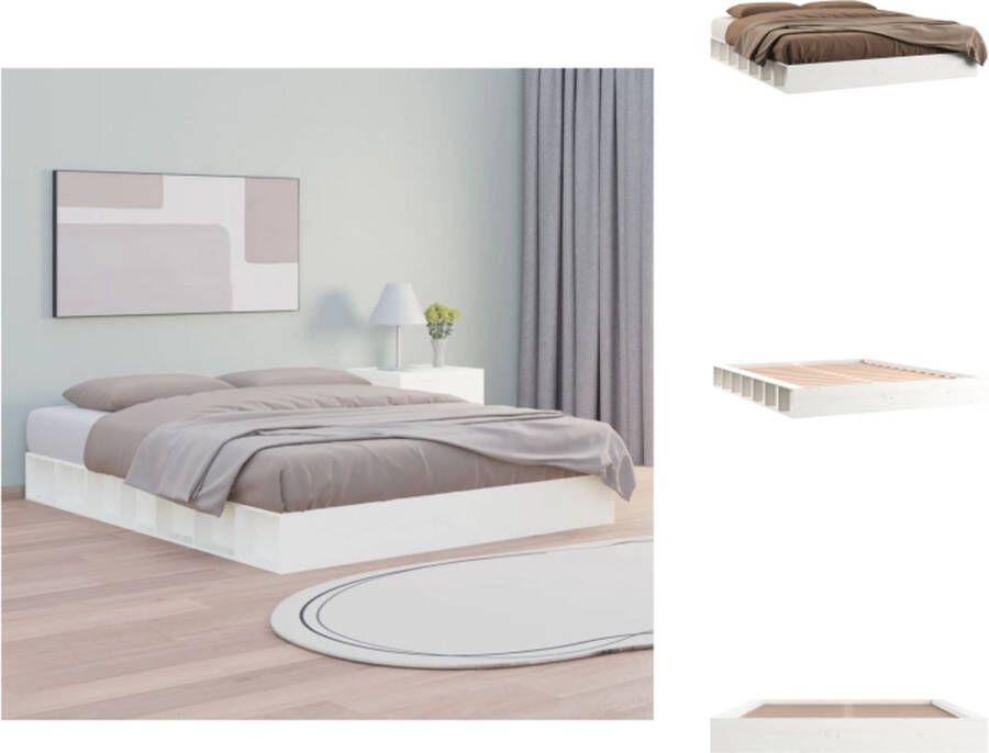 VidaXL Massief Grenenhout Bedframe Wit 202.5 x 168 x 21 cm 150 x 200 cm Stabiel en Ruimtebesparend Bed