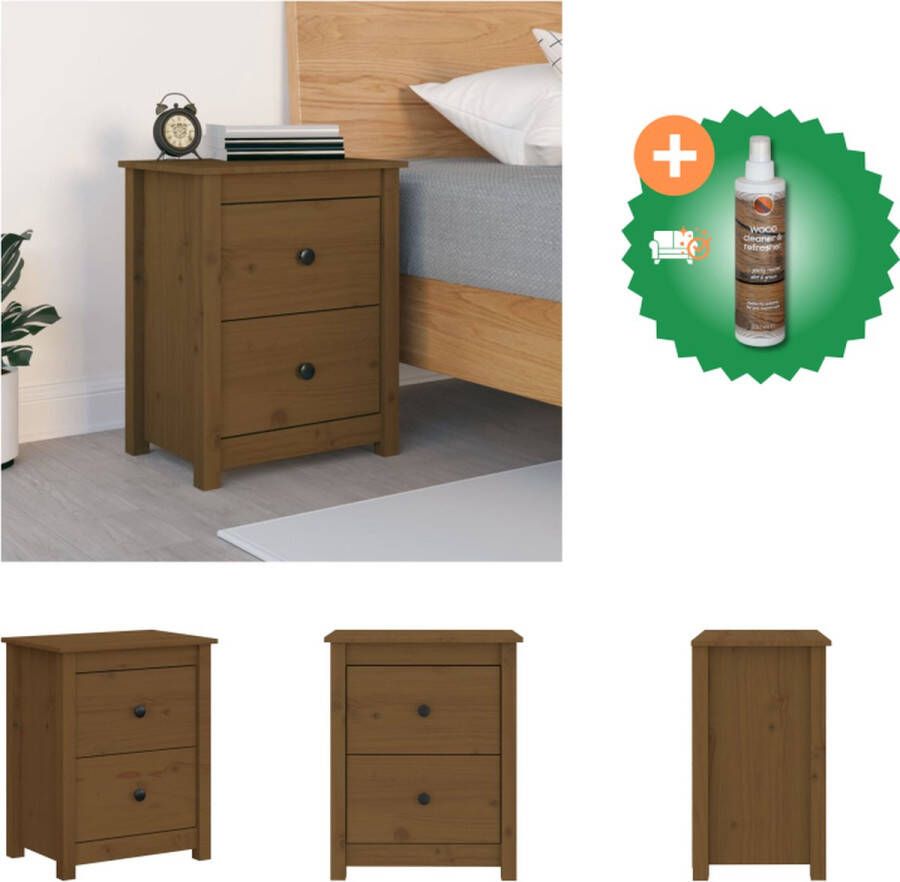 VidaXL Massief grenenhout Nachtkastje 50 x 35 x 61.5 cm 2 lades met deurknoppen Kast Inclusief Houtreiniger en verfrisser