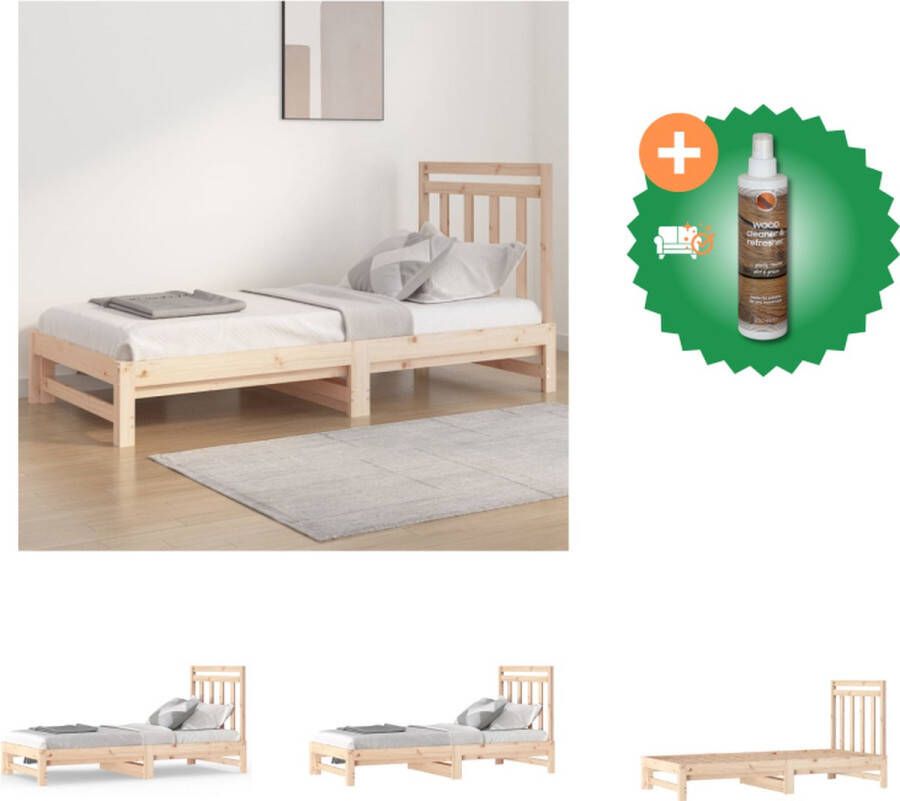 VidaXL Massief grenenhout Slaapbank 205.5 x 182 x 30 cm Uitschuifbaar Rustieke uitstraling Lattenbodem Geen basis nodig Hoofdbord Montagehandleiding Geschikt voor 90 x 200 cm matrassen Bed Inclusief Houtreiniger en verfrisser - Foto 2