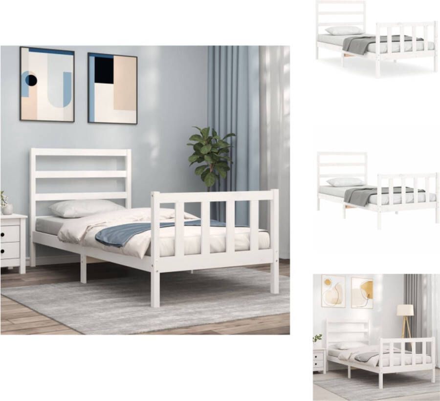 VidaXL Bedframe Bedframes Bed Eenpersoonsbed Bedframe zonder matras massief grenenhout wit 90x190 cm - Foto 3