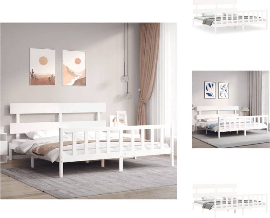 VidaXL Massief grenenhouten bed 205.5 x 185.5 x 81 cm Geen matras inbegrepen Wit Montage vereist Bed