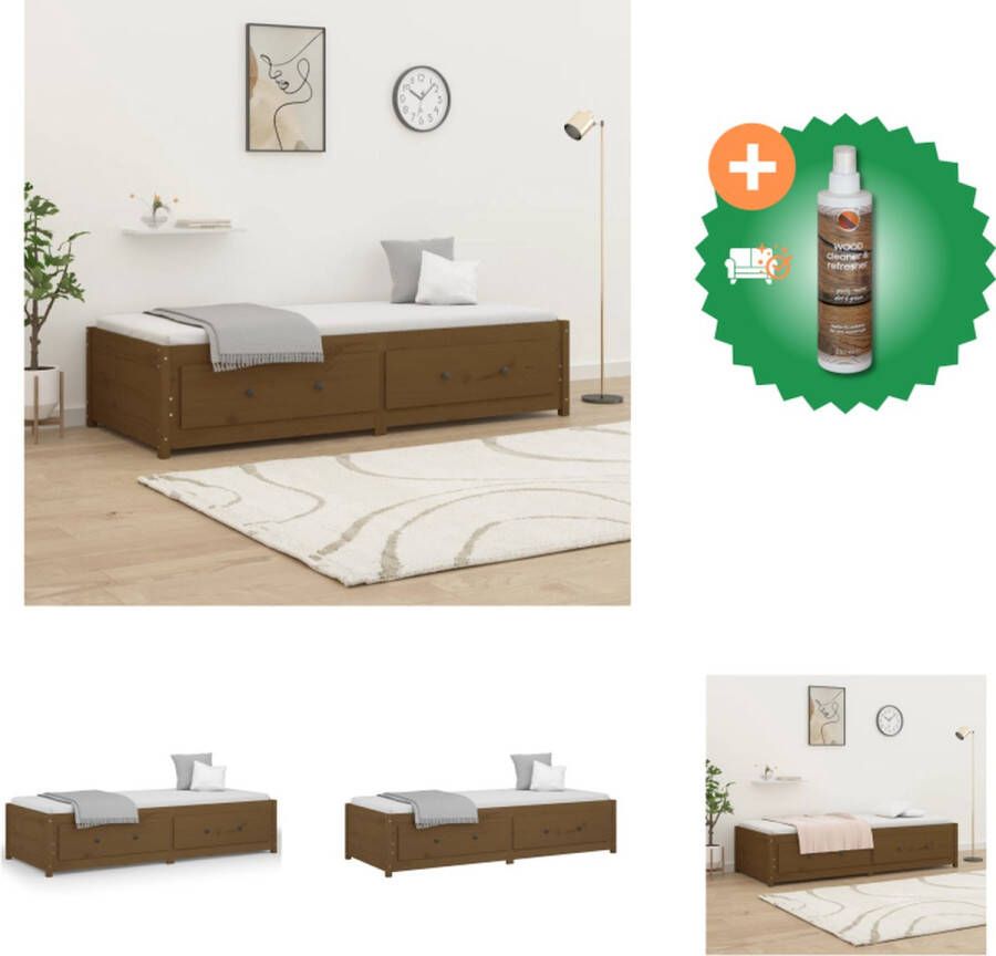 VidaXL Logeerbed Grenenhout 3-zijdig bedhek Gelat ontwerp Veelzijdig Extra opbergruimte Honingbruin 203.5 x 86 x 68.5 cm Bed Inclusief Houtreiniger en verfrisser - Foto 2