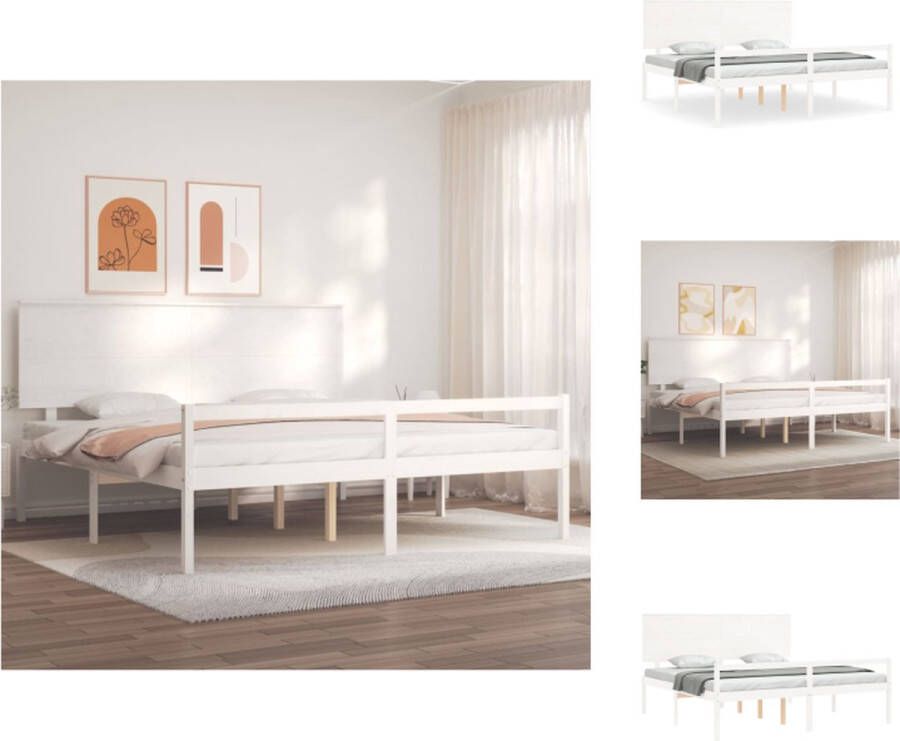 VidaXL Massief grenenhouten bed wit 205.5 x 205.5 x 82.5 cm geschikt voor 200 x 200 cm matras montage vereist Bed