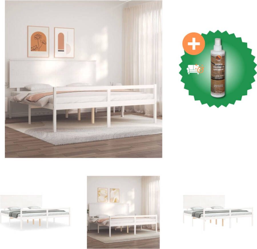 VidaXL Massief grenenhouten bed wit 205.5 x 205.5 x 82.5 cm geschikt voor 200 x 200 cm matras montage vereist Bed Inclusief Houtreiniger en verfrisser