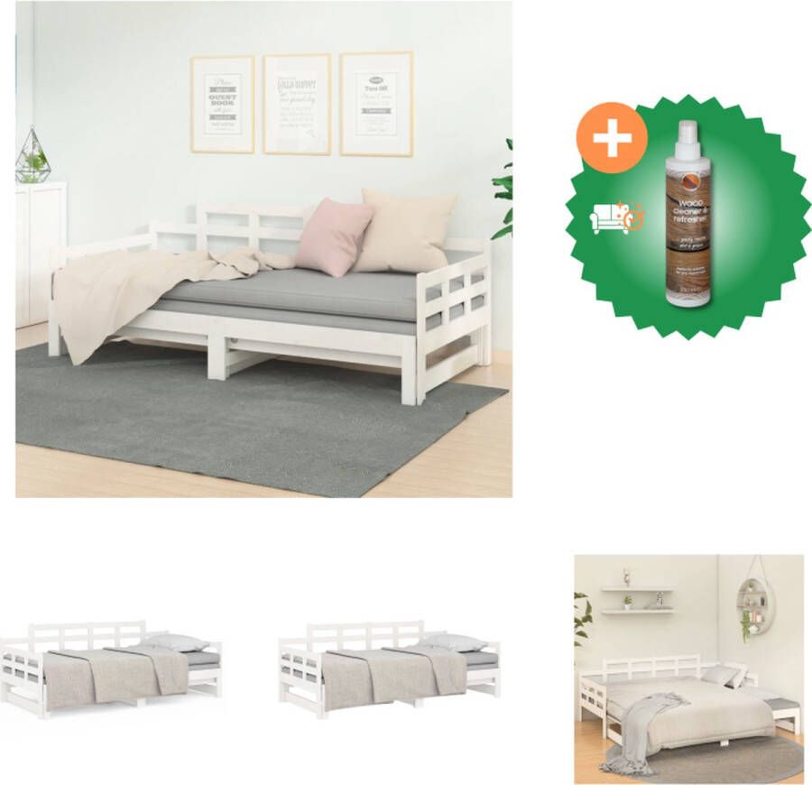 VidaXL Slaapbank Grenenhout Uitschuifbaar Wit 203.5x181x68.5cm (LxBxH) Geschikt voor 90x200cm matras (excl ) Met montagehandleiding Bed Inclusief Houtreiniger en verfrisser - Foto 4