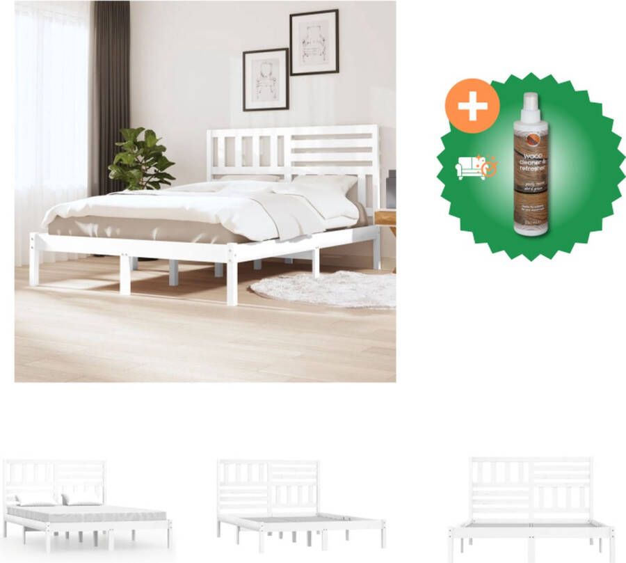 VidaXL Houten Bedframe Massief Grenenhout Stabiel en Stevig 120x190cm Wit Bed Inclusief Houtreiniger en verfrisser