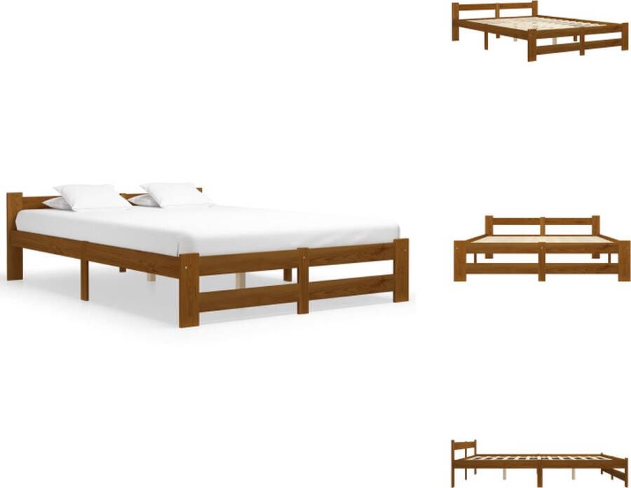 VidaXL Bedframe Bedframes Bed Frame Bed Frames Bedframe massief grenenhout honingbruin 140x200 cm - Foto 4