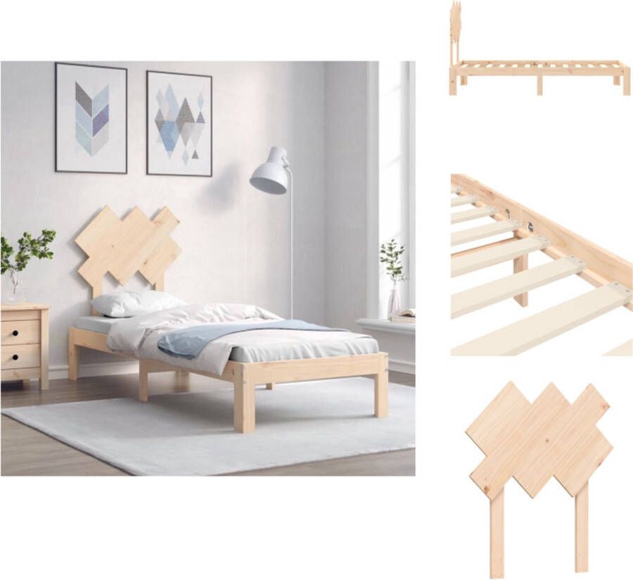 VidaXL Massief grenenhouten Bedframe 193.5 x 78.5 x 81 cm Multiplex Lattenbodem Rustieke uitstraling Bed