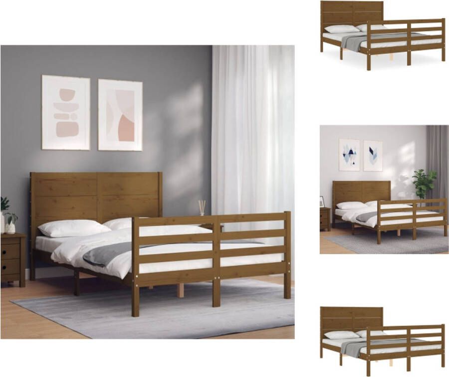 VidaXL Massief grenenhouten bedframe 195.5 x 125.5 x 100 cm honingbruin Bed