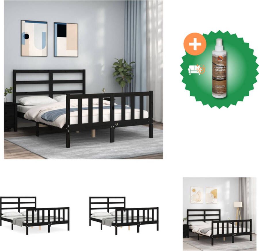 VidaXL Houten bedframe Massief grenenhout 195.5 x 125.5 x 81 cm (L x B x H) Zwart Matras- 120 x 190 cm Multiplex lattenbodem Bed Inclusief Houtreiniger en verfrisser
