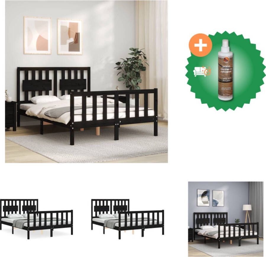 VidaXL Massief grenenhouten bedframe 195.5 x 125.5 x 100 cm zwart Bed Inclusief Houtreiniger en verfrisser