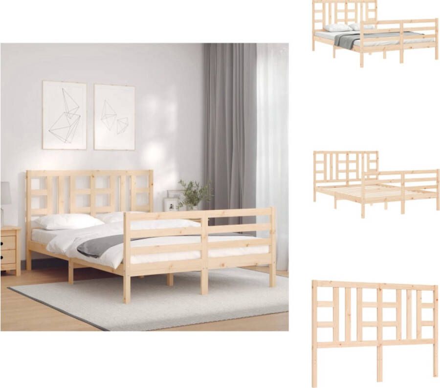 VidaXL Bedframe Bedframes Bed Tweepersoonsbed Bedframe met hoofdbord massief hout 4FT6 Double - Foto 2
