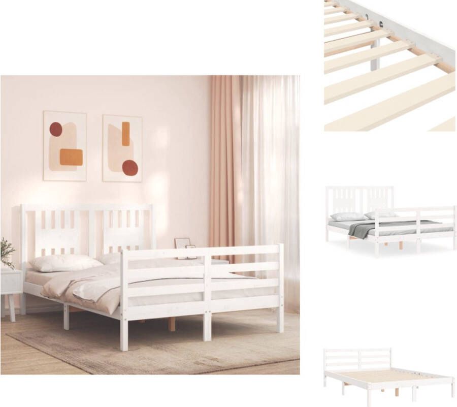 VidaXL Massief grenenhouten bedframe 195.5 x 140.5 x 100 cm wit Bed