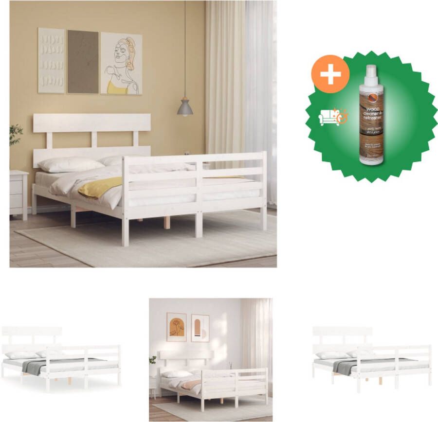 VidaXL Massief grenenhouten bedframe 195.5 x 140.5 x 81 cm Functioneel hoofd- en voeteneinde Bed Inclusief Houtreiniger en verfrisser