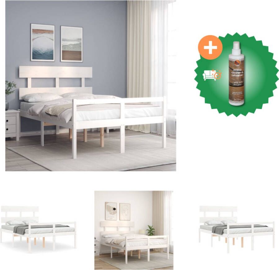 VidaXL Massief grenenhouten Bedframe 195.5 x 140.5 x 81 cm Wit Multiplex lattenbodem Bed Inclusief Houtreiniger en verfrisser