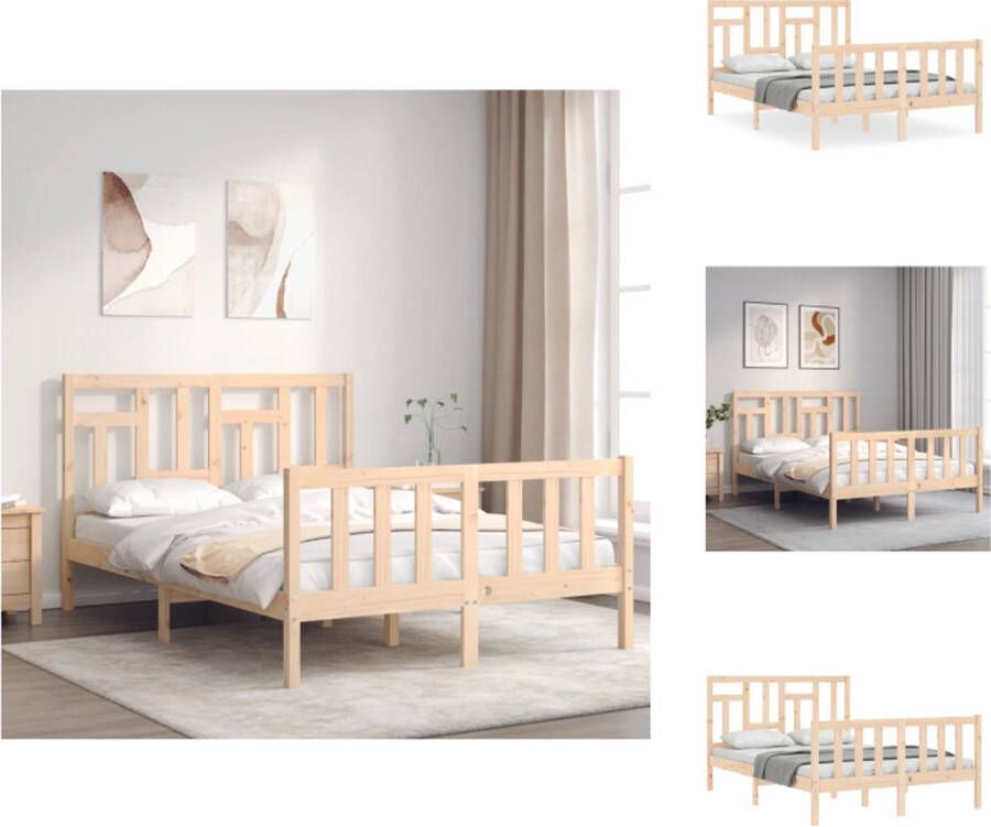 The Living Store Bedframe met hoofdbord massief hout 140x190 cm Bedframe Bedframes Bed Tweepersoonsbed Slaapkamermeubel Houten Bedframe Houten Bed Bedbodem Massief Houten Bedframe Ledikant Bedframe Met Hoofdeinde - Foto 2