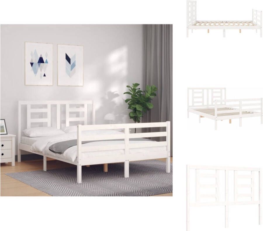 vidaXL Massief Grenenhouten Bedframe 195.5 x 145.5 x 100 cm wit Bed