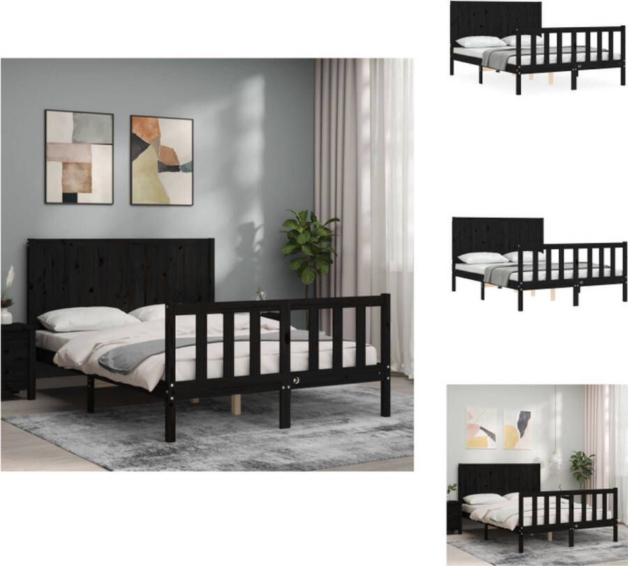 VidaXL Massief Grenenhouten Bedframe 195.5 x 145.5 x 100 cm Zwart Bed