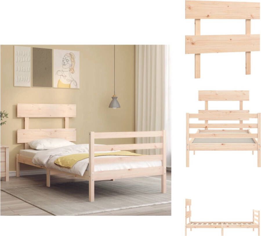 VidaXL Massief Grenenhouten Bedframe 195.5 x 80.5 x 81 cm Multiplex lattenbodem Functioneel hoofd- en voeteneinde Bed