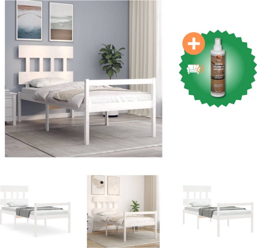 VidaXL Massief Grenenhouten Bedframe 195.5 x 80.5 x 81 cm Wit 75 x 190 cm Multiplex Lattenbodem Bed Inclusief Houtreiniger en verfrisser