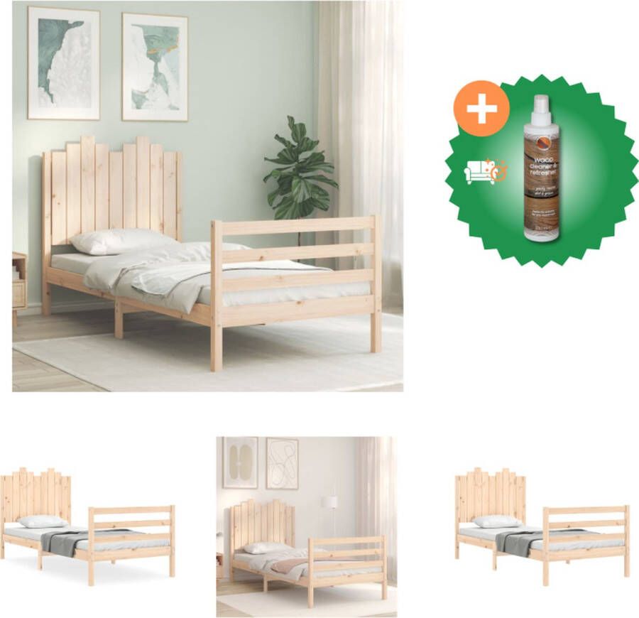 VidaXL Massief Grenenhouten Bedframe 195.5 x 95.5 x 110 cm Multiplex Lattenbodem Functioneel Hoofd- en Voeteneinde Bed Inclusief Houtreiniger en verfrisser